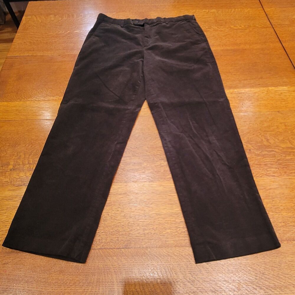 Alan Flusser Men's 36x30 Dark Brown Fine Wale Corduroy Pants Stretch Cotton